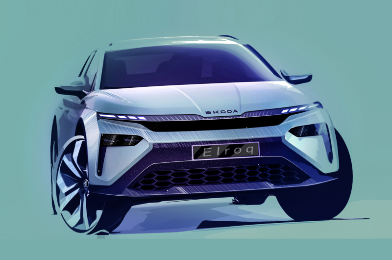 Skoda раскрыла дизайн Elroq на скетчах: кроссовер станет первенцем в новом фирменном стиле